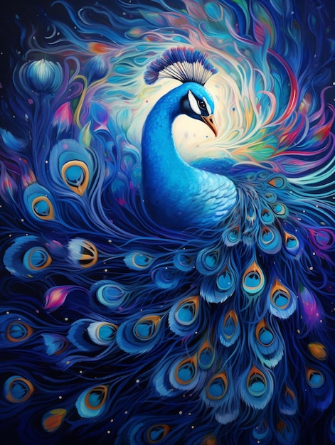 una pintura de un pavo real con un pavo real pintado.