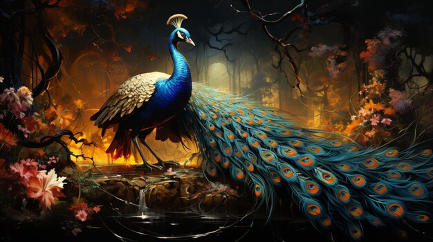 Una pintura de un pavo real