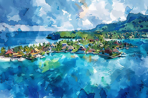 Foto una pintura de una pequeña isla en medio del océano