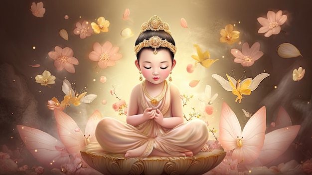 Foto una pintura del pequeño y encantador guanyin bodhisattva