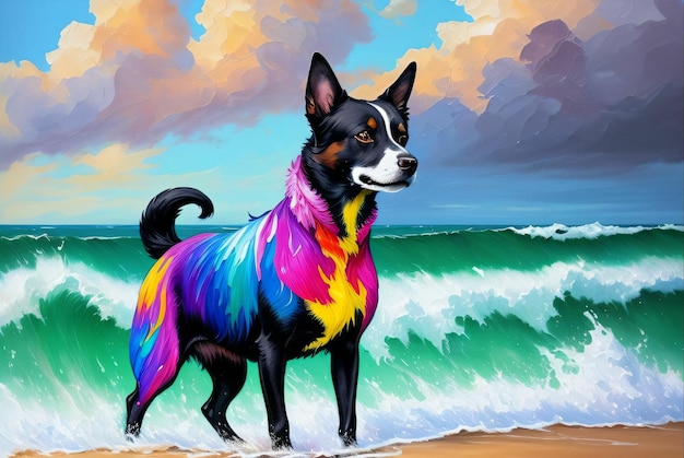 pintura de perro acuarela frente al mar