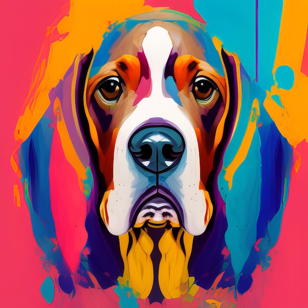 Una pintura de un perro beagle con la cara azul y la palabra basset