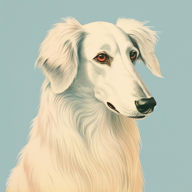 Foto pintura de un perro blanco con fondo azul ai generativo