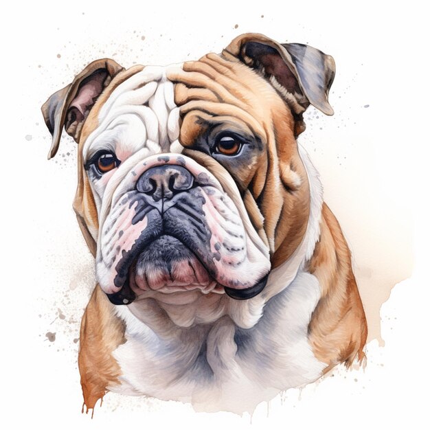 pintura de un perro bulldog con una mancha blanca en su cara generativa ai