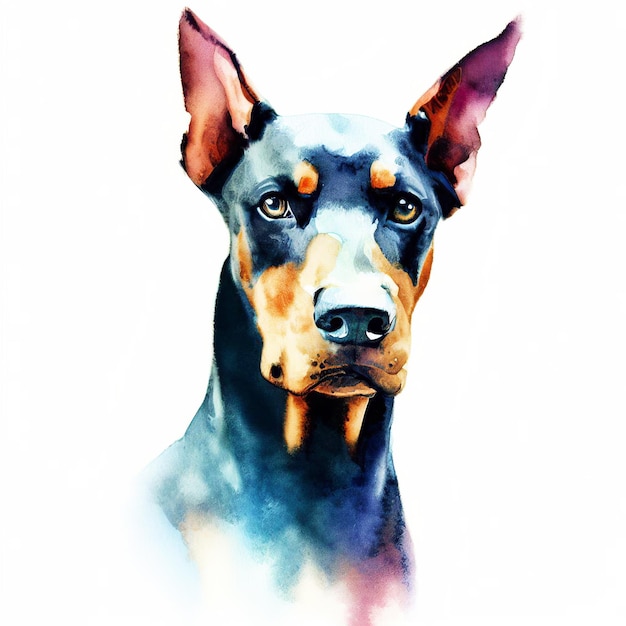 Una pintura de un perro con una cara azul y negra.