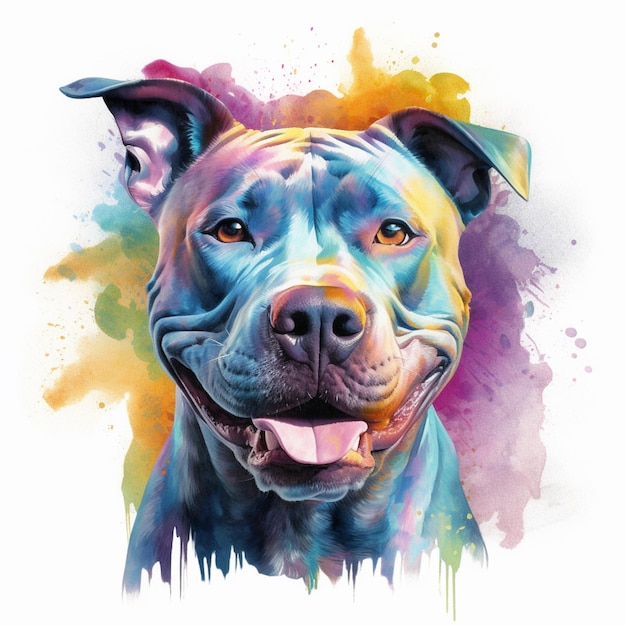 pintura de un perro con una cara colorida y un fondo blanco generativo ai