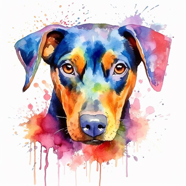 pintura de un perro con una cara colorida y un fondo salpicado generativo ai