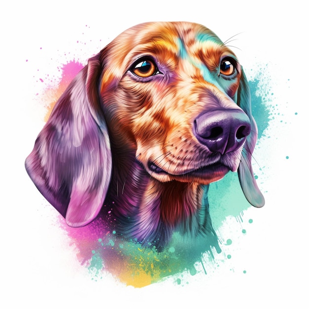 pintura de un perro con una cara colorida y una nariz larga generativa ai