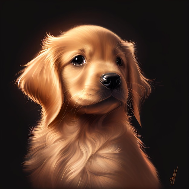 Pintura de un perro con cara de golden retrievers y fondo negro ai generativo