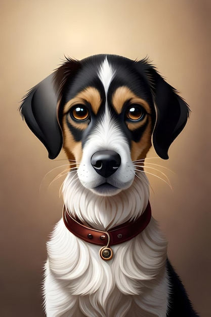 Una pintura de un perro con collar y un collar marrón.