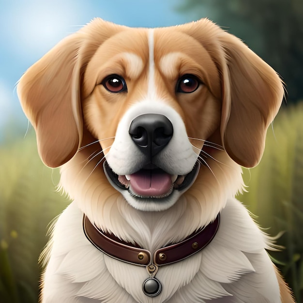 Una pintura de un perro con un collar que dice "golden retriever"