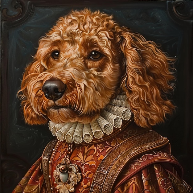 Foto una pintura de un perro con un collar que dice el nombre de un perro