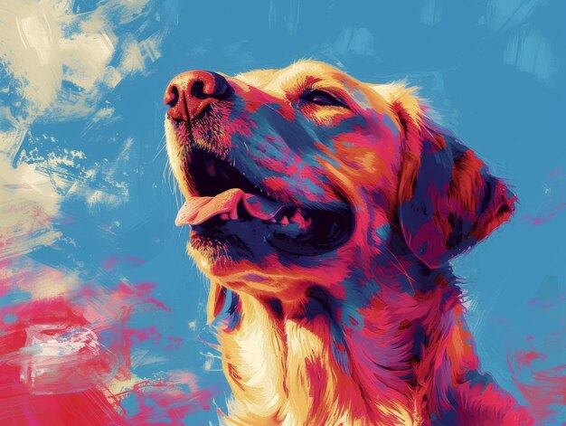 Una pintura de un perro con colores brillantes