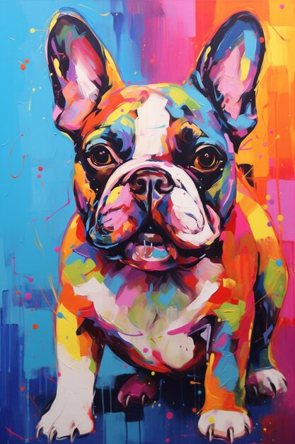 pintura de un perro colorido con un fondo azul generativo ai