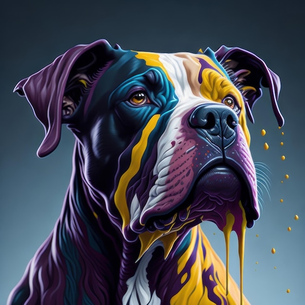 Una pintura de un perro con diferentes colores.