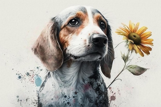 Foto una pintura de un perro con flores y las palabras 'mascota' en él