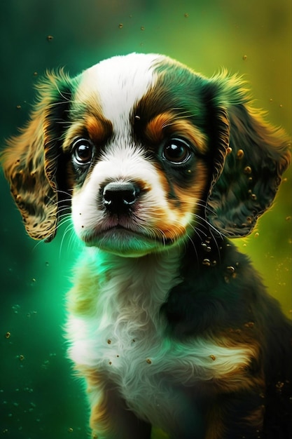 Una pintura de un perro con un fondo verde y las palabras "amo a los perros".