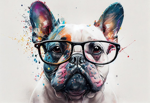 pintura de un perro con gafas y corbata generativa ai