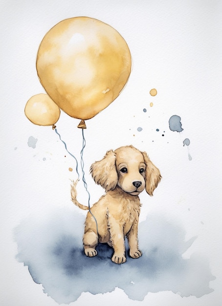 pintura de un perro con un globo en forma de perro ai generativo