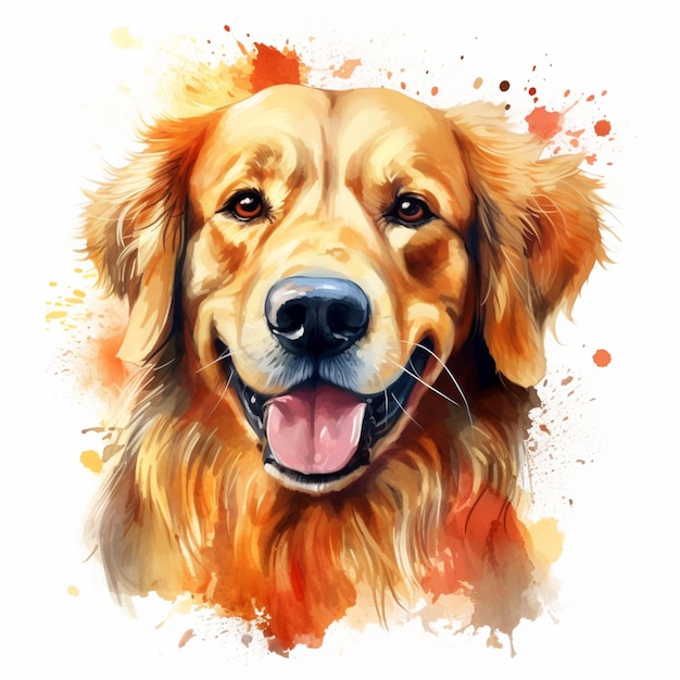 Pintura de un perro golden retriever con una expresión feliz en su cara generativa ai