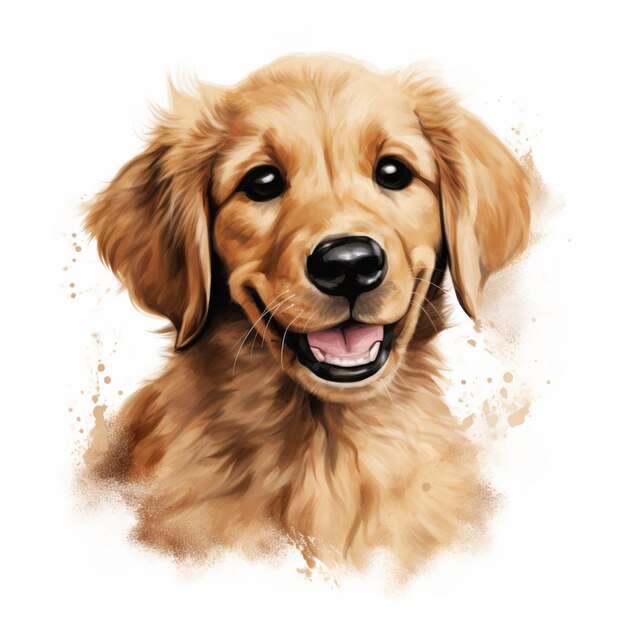 Pintura de un perro golden retriever con una mirada feliz en su rostro ai generativo