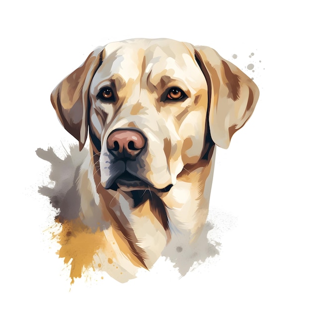 Una pintura de un perro labrador amarillo.