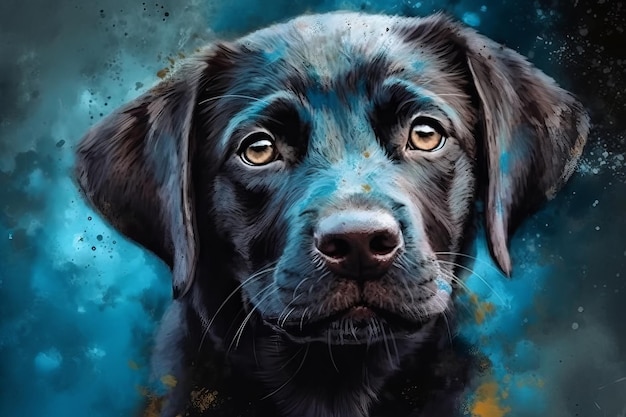 Una pintura de un perro labrador negro