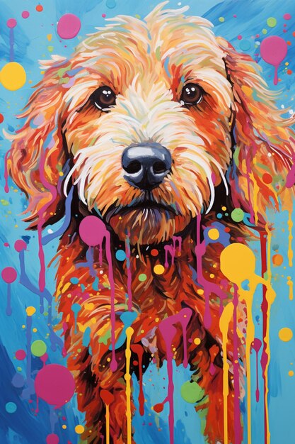 pintura de un perro con manchas de colores en la cara ai generativo