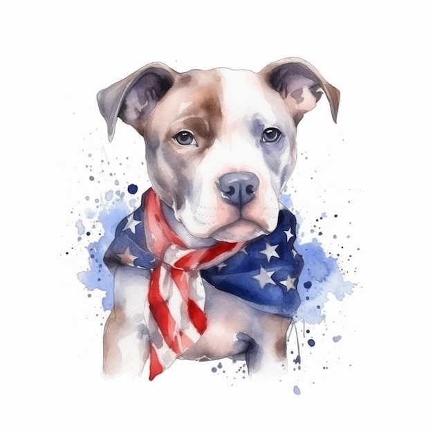 pintura de un perro con un pañuelo y una bandera patriótica generativa ai