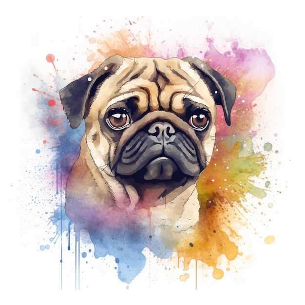 Pintura de un perro pug con un fondo colorido