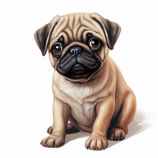 Foto pintura de un perro pug sentado en una superficie blanca generativa ai