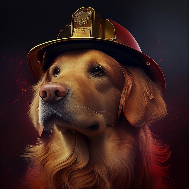 Pintura de un perro con sombrero de bombero y boca de incendios generativa ai