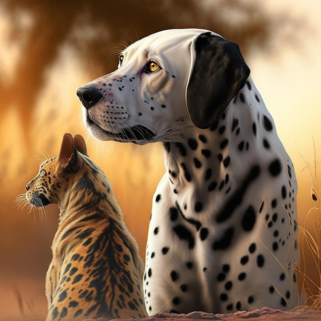 Una pintura de un perro y un tigre.