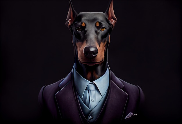 Una pintura de un perro con traje y corbata.