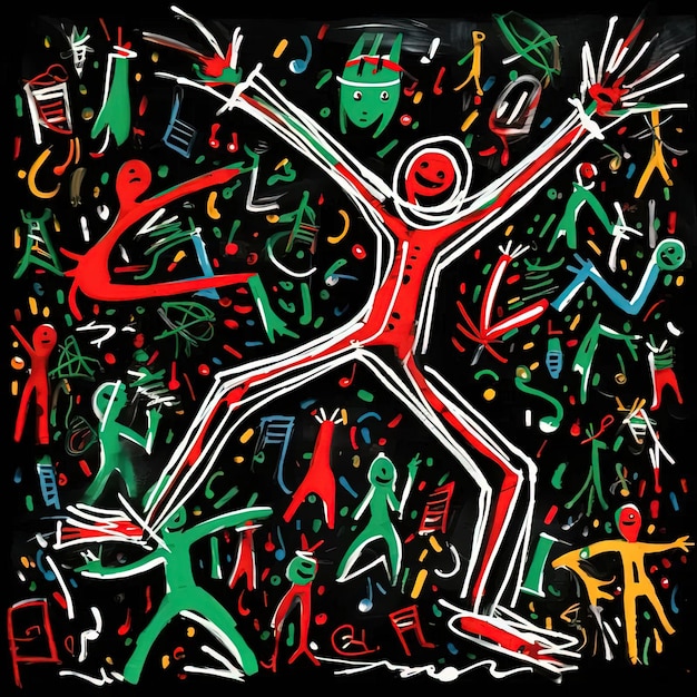Foto una pintura de una persona rodeada de símbolos musicales