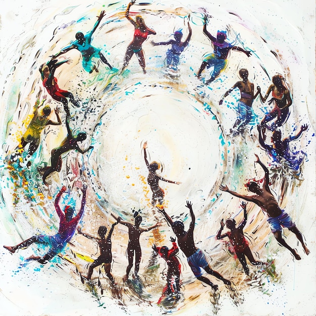 una pintura de personas bailando en un círculo con la palabra danza en él