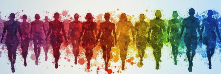 Foto una pintura de personas caminando en diferentes colores
