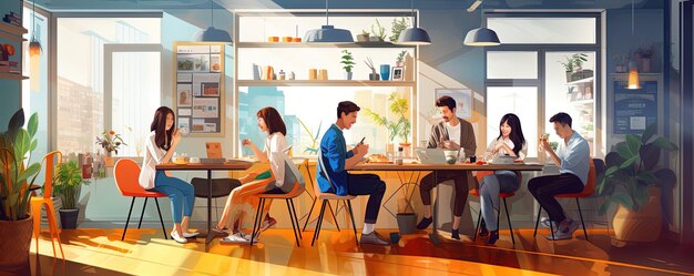 Foto una pintura de personas comiendo en un café