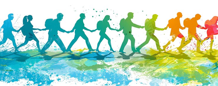 Foto una pintura de personas tomadas de la mano
