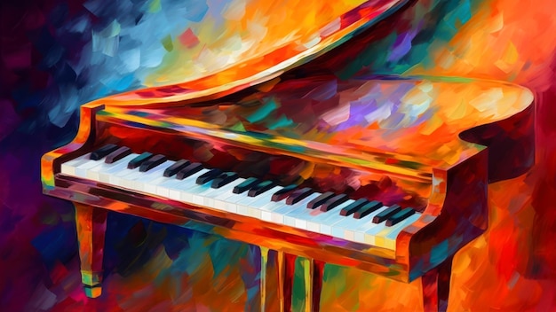 Una pintura de un piano de cola con la palabra piano en él.