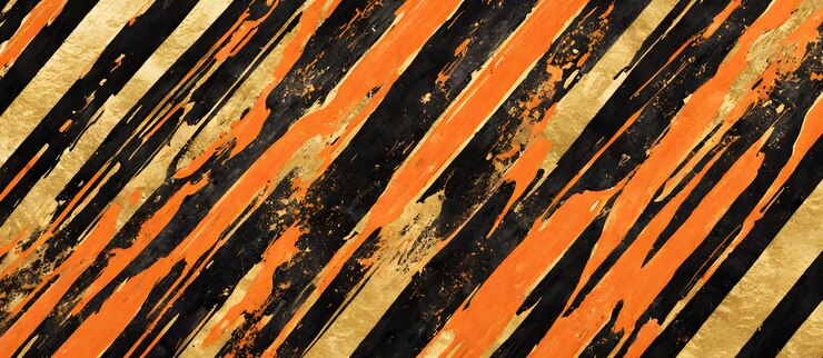 Pintura a pincel de rayas doradas y negras de color naranja Fondo Arte digital de colores Arte de pared
