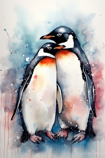 una pintura de un pingüino con las palabras "pingüino" en él.