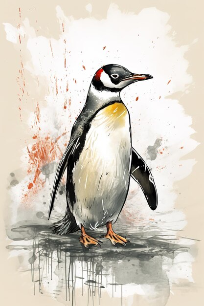 Pintura de pingüino papúa sobre fondo limpio Aves Vida silvestre Animales Ilustración Generativa AI