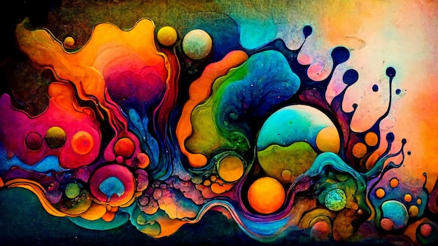 Pintura de una pintura abstracta colorida con muchas burbujas generativa ai