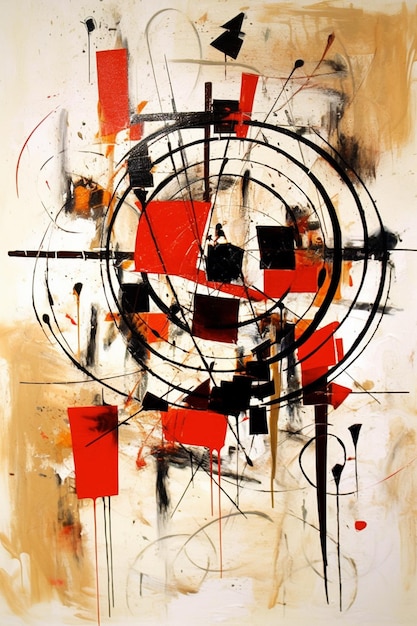 Pintura de una pintura abstracta roja y negra con un círculo blanco y negro ai generativo