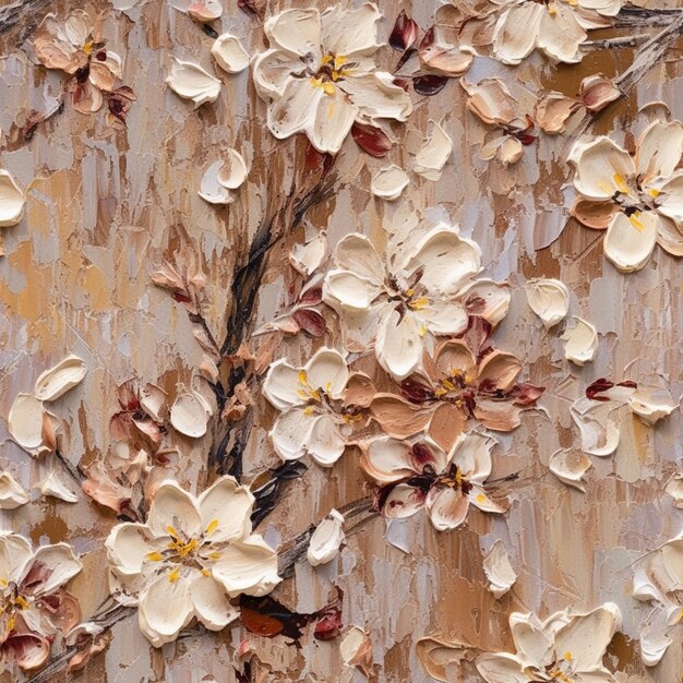 pintura de una pintura de un árbol con flores blancas sobre una superficie de madera ai generativo