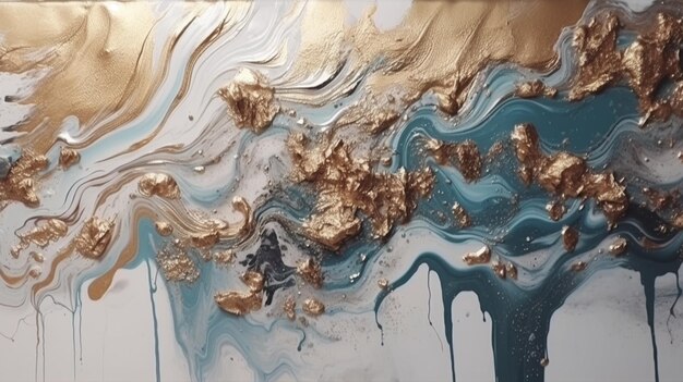 Una pintura con pintura dorada y azul.