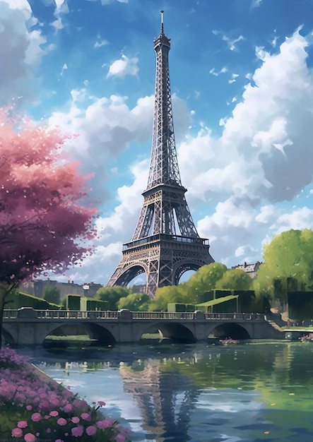 Pintura de una pintura de la Torre Eiffel en París