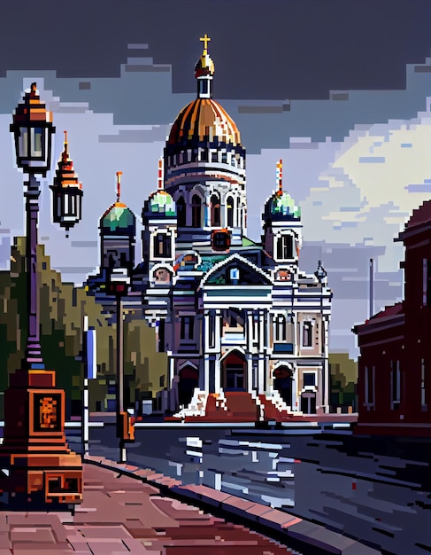 Foto una pintura de pixel art de una iglesia con una gran cúpula en la parte superior.