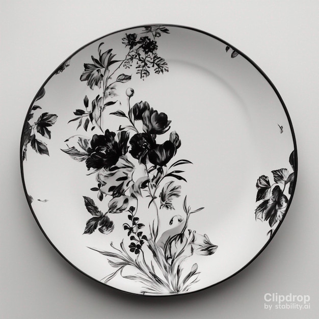 Pintura de placa blanca de cerámica sobre flor negra con la mano